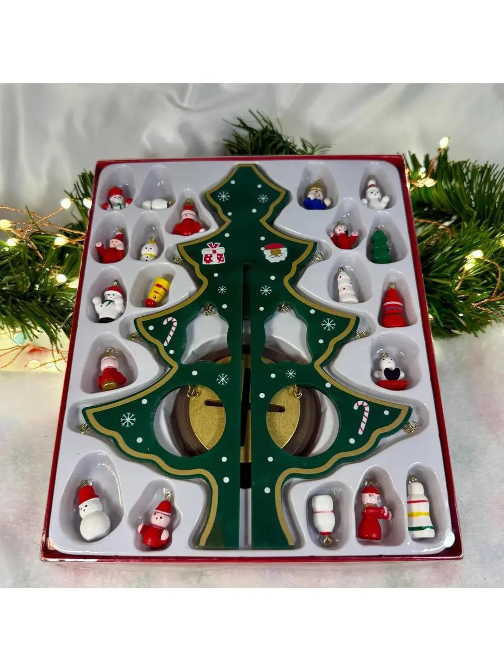 Hand Painted Wooden Christmas Tree with 20 Mini Ornaments